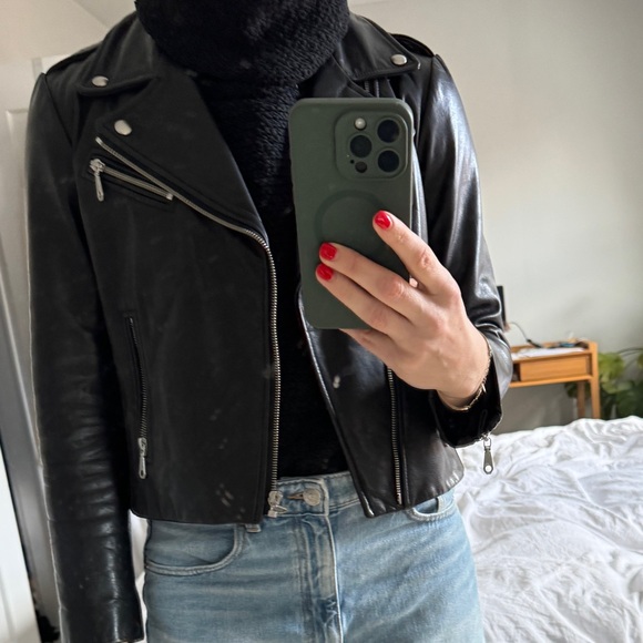 Rebecca Minkoff Black Leather Moto Crop Jacket - Picture 5 of 5